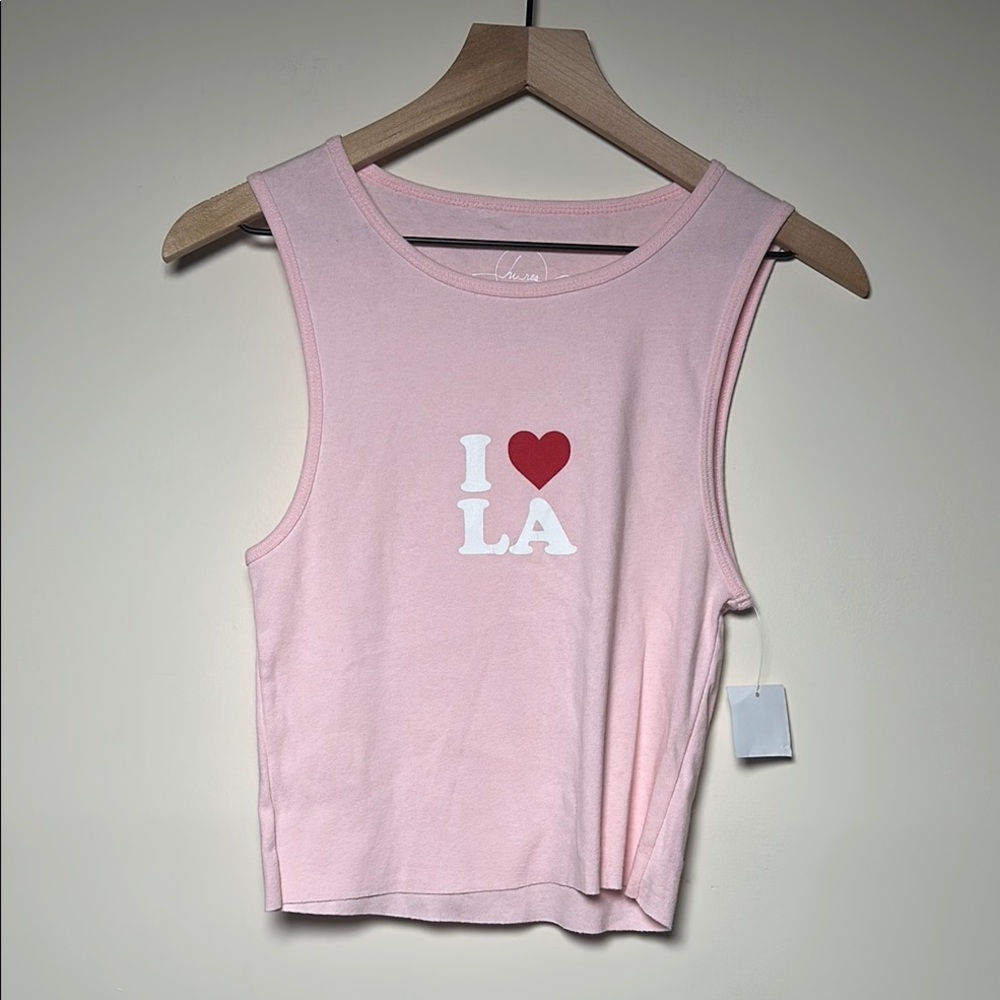 Hi Res Pink Sleeveless Top with 'I Love LA' Print Size Medium New With Tags